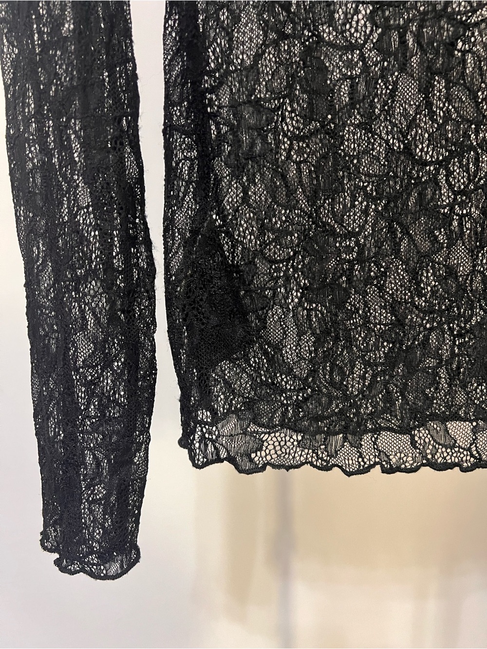 Anthropologie Black Lace Mock Neck Top Sheer Long Sleeve Size L - Picture 4 of 7